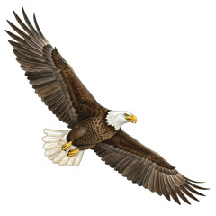 Obraz premium Majestic Bald Eagle Soaring With Wings Spread Wide Against a Transparent Background Detailed Feather Texture Natural Wildlife And Freedom Symbolism