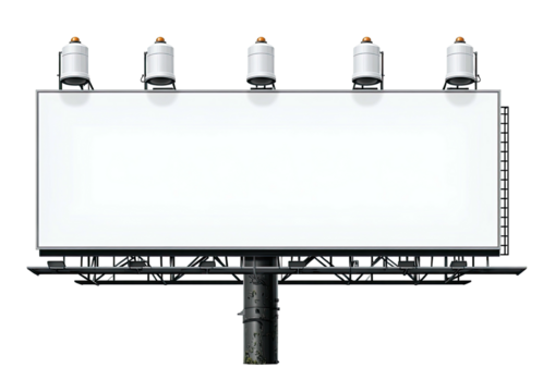 Billboard blank white canvas, lit by lamps