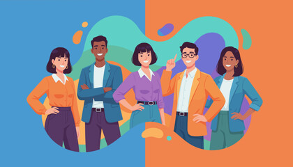 Diverse confident business team standing together Teamwork and professional partnership concept