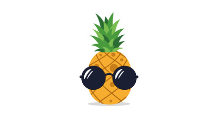 A cartoon pineapple wearing round black sunglasses on a white background.