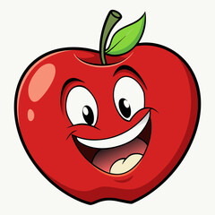 A happy cartoon red apple with a big smile and wide eyes isolated on white background isolated on transparent background silhouette