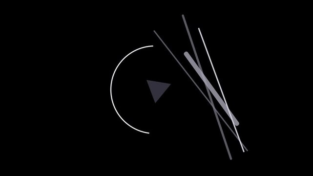 Abstract composition featuring a dark triangle, white arc, and gray lines against a black backdrop, creating a minimalist and modern aesthetic