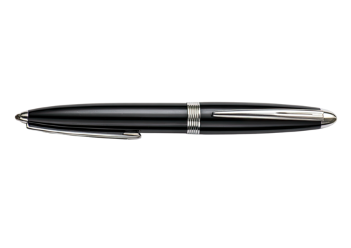 Sleek black pen with silver accents against a black background