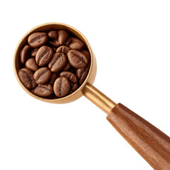 Obraz premium Aromatic Roasted Coffee Beans in Elegant Scoop: Premium Coffee Experience, Exquisite Taste, Rich Aroma, Perfect Morning Ritual, Coffee Lover's Delight, Gourmet Coffee Indulgence, Coffee Culture