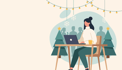 Remote work during the holidays Female professional busy with Christmas deadlines