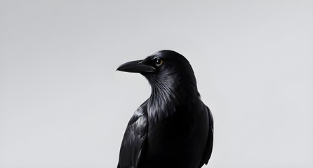 close up crow on a grey background