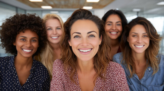 Portrait of diverse group of happy professional women looking at camera in office - Powered by Adobe