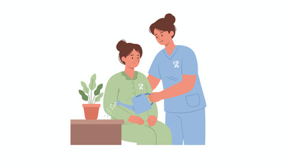 Healthcare worker supports a patient using a watering can metaphor for care and recovery