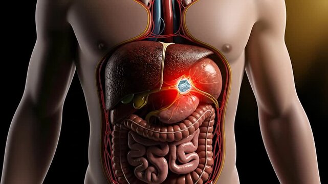 Medical illustration of human internal organs with highlighted area