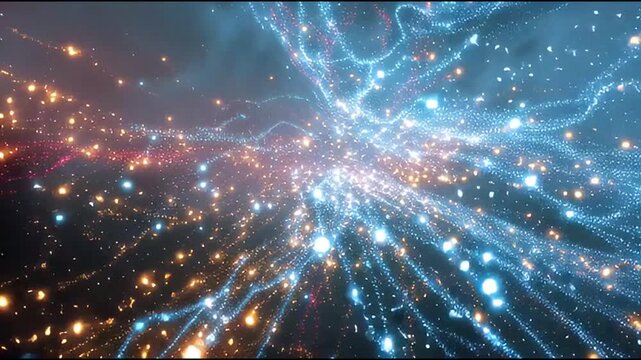Abstract visualization of cosmic energy streams and connections, representing a futuristic deep learning environment and data flow with vibrant light trails