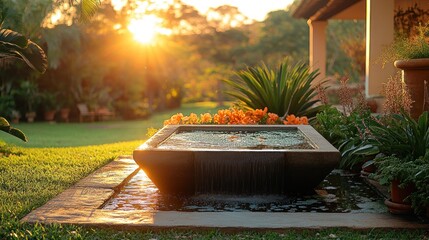 Sunset garden fountain