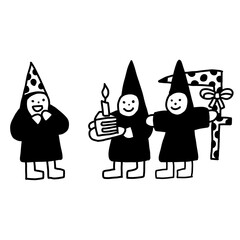 Monochrome Gnomes Celebrating, Perfect Party Vector Art
