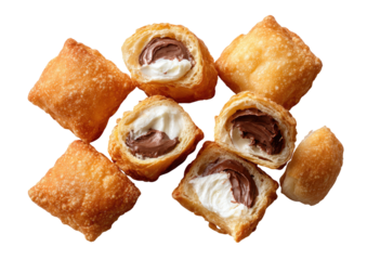 Golden pastries, creamy fillings, cut and whole sweets