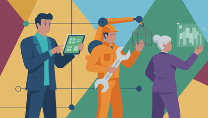 Diverse professionals collaborate on innovation engineering and digital planning projects