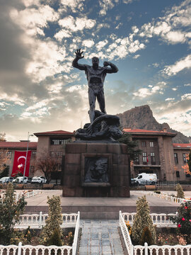 Afyonkarahisar, Turkey - November 10, 2025: Famous Utku (Zafer or Victory) Monument by Heinrich Krippel standing prominently in Afyonkarahisar