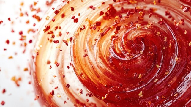 Swirling red and white substance with sprinkles