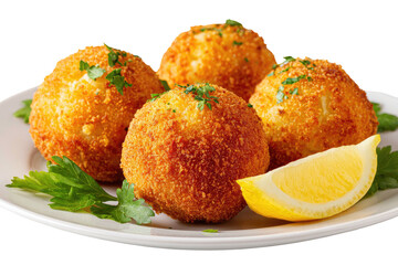 Fried risotto balls with parsley and lemon
