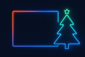 Brightly lit neon Christmas tree framed in vibrant multicolored light against a deep blue background creating a festive atmosphere invoking holiday cheer and joyful anticipation