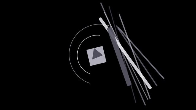 Abstract geometric composition featuring a gray diamond shape and intersecting lines on a black background, creating a modern and minimalist aesthetic