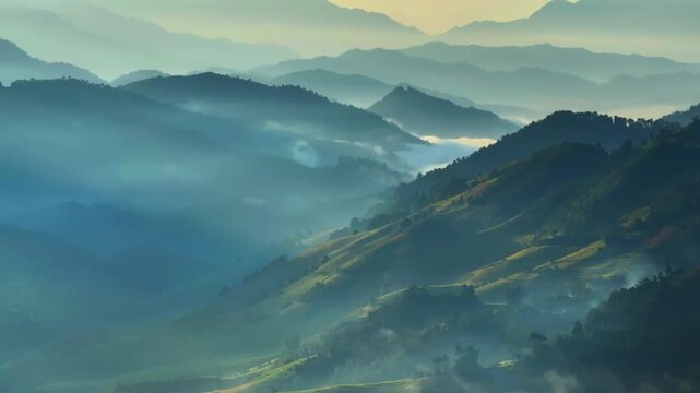 Aerial view of golden rice terraces at Mu Cang Chai town near Sapa city, North of Vietnam. Beautiful terraced rice field in harvest season in Yen Bai province. Travel and landscape concept.