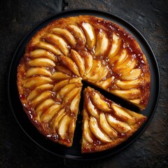 Apple cake slices on dark plate