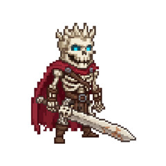 Fototapeta premium pixel art bonebound knight rising with cursed skeletal armor