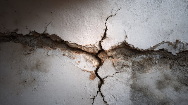 Cracked house wall with visible structural damage.