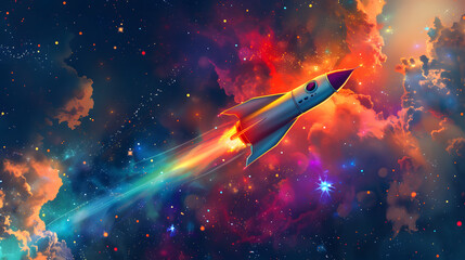 Rocket soaring through a vibrant cosmos, igniting imagination and dreams of outer space exploration, perfect for science, technology, and futuristic themes