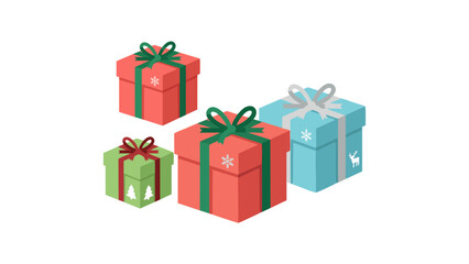 Fototapeta premium Vibrant assortment of festive gift boxes adorned with ribbons and seasonal decorations, perfect for holiday celebrations and special occasions