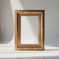 Ornate antique gold picture frame with soft light and shadow