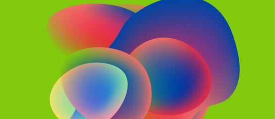 Abstract colorful overlapping circles. Bright gradients create dynamic visual effect. Lime background enhances vibrant hues.