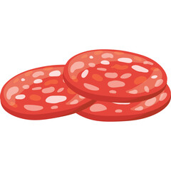 Three Slices of Red Salami Sausage Food Appetizer Isolated on Transparent Background