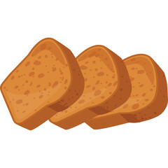 Three Slices of Toasted Bread with a Light Brown Crust Isolated on a Transparent Background in a Studio Shot