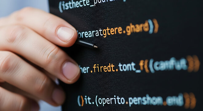 Close-up of coding screen with programming lines, software development interface, computer code and modern technology background
