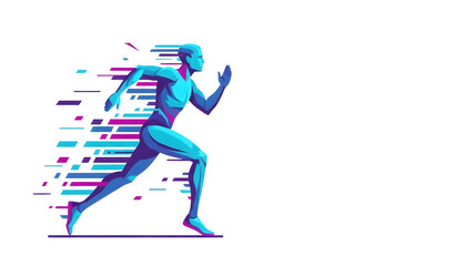 Abstract Speed: Dynamic Runner Illustration in Neon Blue and Pink with Motion Trails