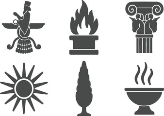 Collection of ancient symbols and icons in silhouette style
