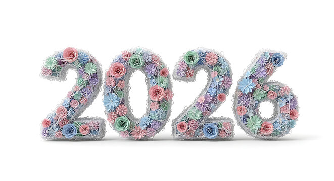 3D colorful New Year alphabet letters and numbers illustration with holiday decorations - Powered by Adobe