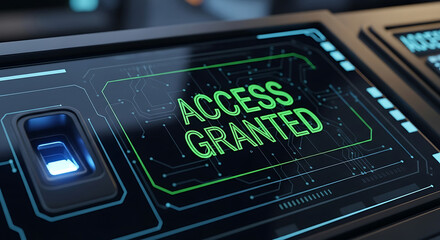 Obraz premium Access granted concept with digital security approval, authorized login, secure system access and cybersecurity authentication technology background 