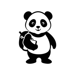 Naklejka premium A cartoon panda illustration standing upright, wearing a backpack and holding a book or notepad.