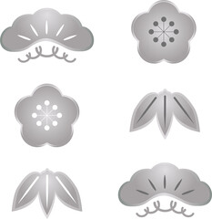 Golden Japanese Ornaments Collection, Pine, Bamboo, and Plum Blossom Icons