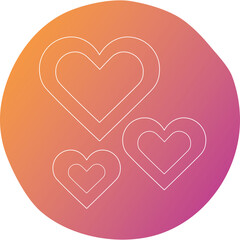 Three White Outline Hearts Over a Gradient Circle Background With Orange and Pink Tones