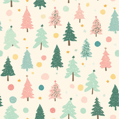 Seamless, repeating pattern,whimsical forest of Christmas trees