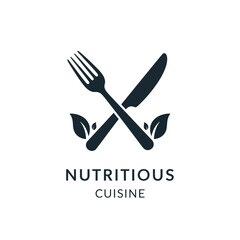 Nutritious cuisine logo with crossed fork and knife icon.