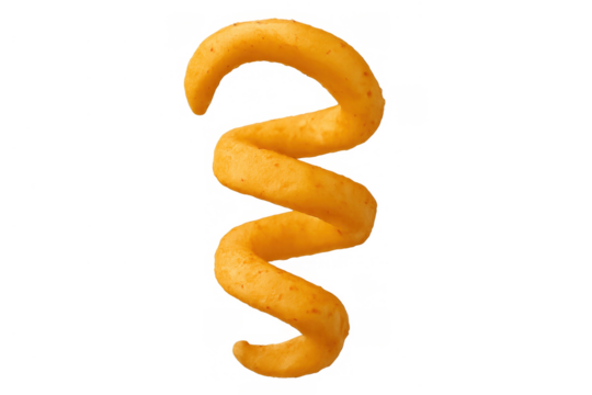 Golden brown curly fry isolated on a transparent background, showcasing delicious spiral potato ready for snacking