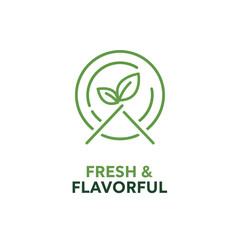 Fresh and Flavorful Food Icon with Green Leaves and Plate.