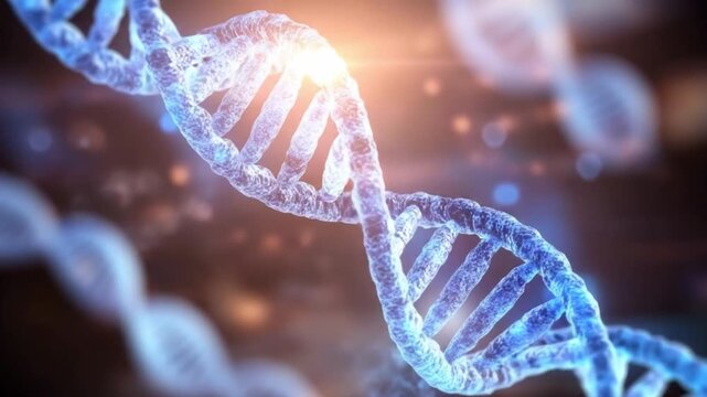 DNA Helix: The intricate beauty of a DNA helix, a symbol of life's blueprint, glows with light, highlighting the molecular complexity of genetic information.