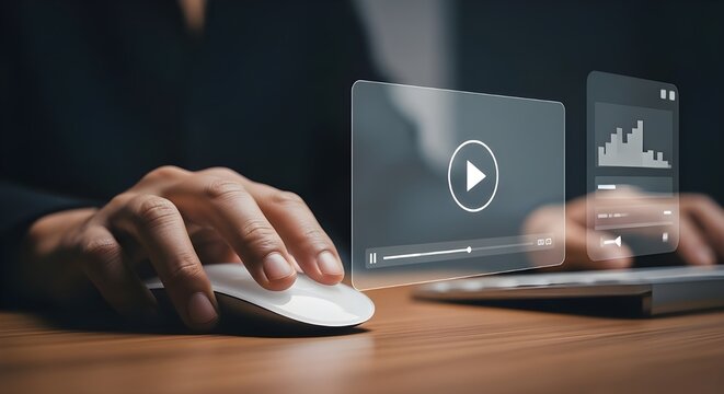 Person editing video content with digital interface and computer mouse