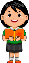 Illustration of a Girl Reading an Open Book