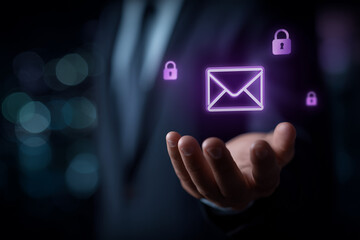 a business professional using cloud security technology on their phone, with icons of clouds and padlocks floating above the device.