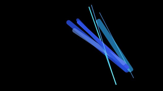 A captivating abstract composition featuring an array of blue lines and shapes against a stark black backdrop, creating a visually dynamic design